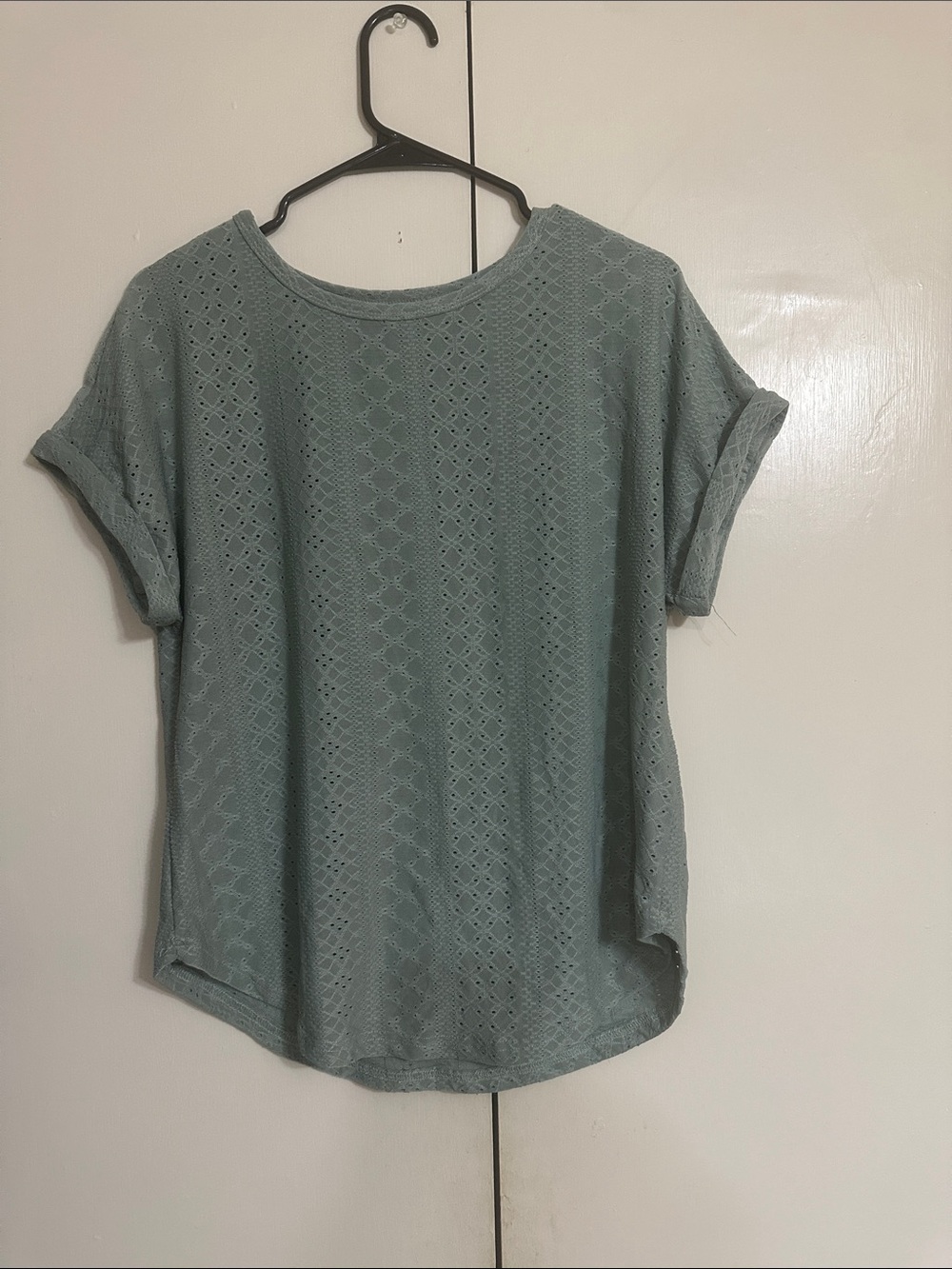 Modern Eyelet Short Sleeve Top in Sage Green